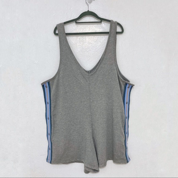 Free People Pants - SOLD Free People Movement Gray Romper Varsity Side Snap Stripe Panel Size M NWOT